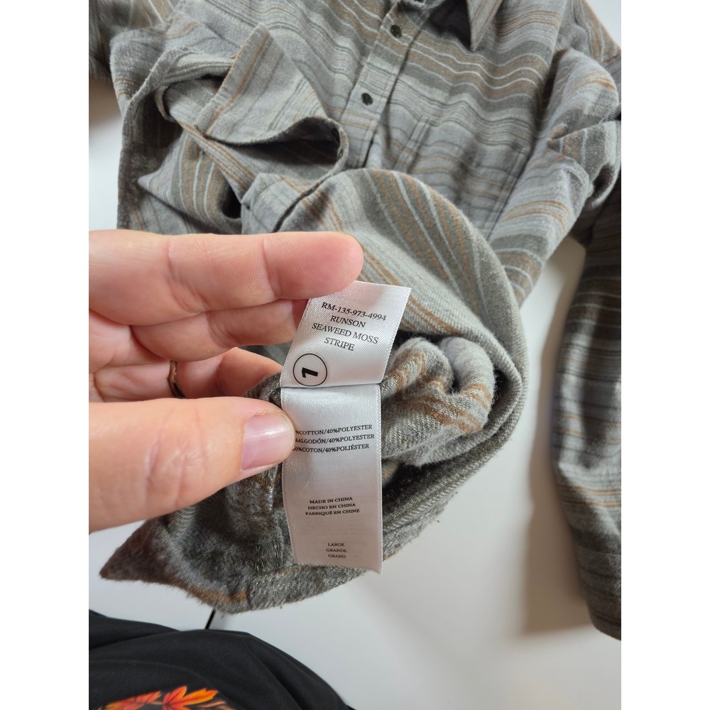 Rails Super Soft Flannel Striped Gray Button Shirt sz L Seaweed Moss Coastal - Picture 8 of 9